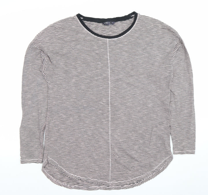 Marks and Spencer Womens Black Stripe Cotton Long Sleeve T-Shirt Size 10