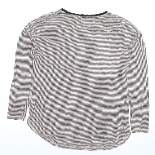 Marks and Spencer Womens Black Stripe Cotton Long Sleeve T-Shirt Size 10