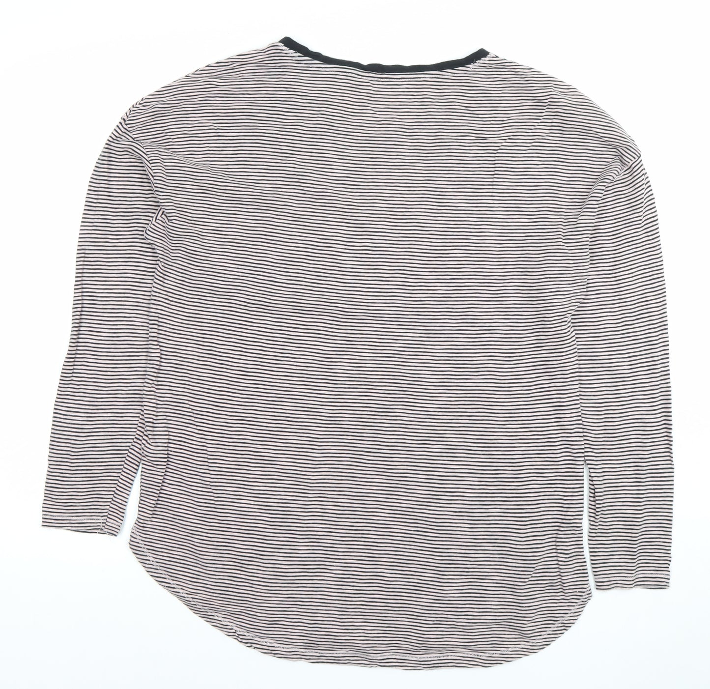 Marks and Spencer Womens Black Stripe Cotton Long Sleeve T-Shirt Size 10