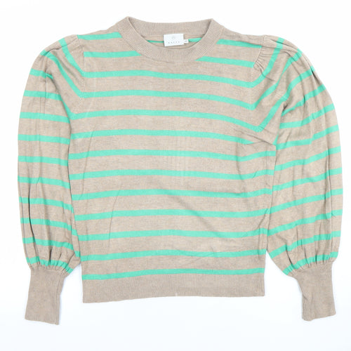Kaffe Women Beige Striped Knit Pullover Jumper XS