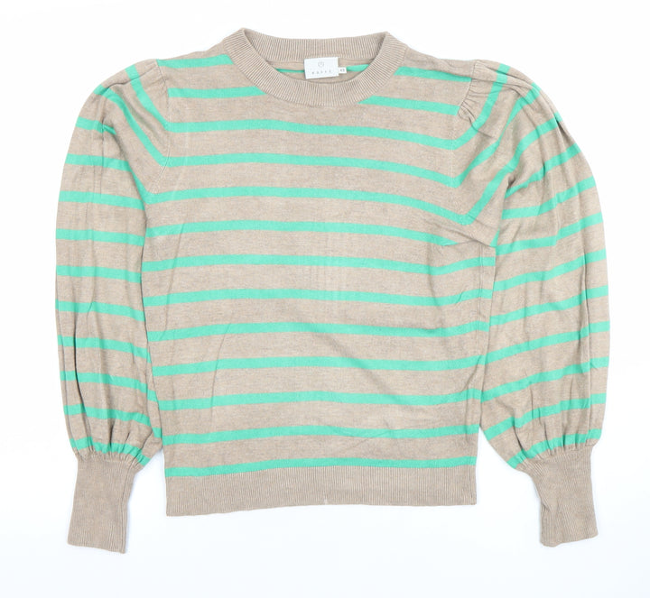 Kaffe Women Beige Striped Knit Pullover Jumper XS