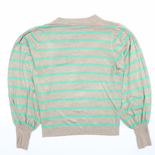 Kaffe Women Beige Striped Knit Pullover Jumper XS