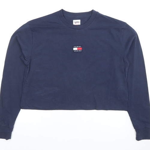 Tommy Jeans Women's Blue Long Sleeve Cropped T-Shirt Size M