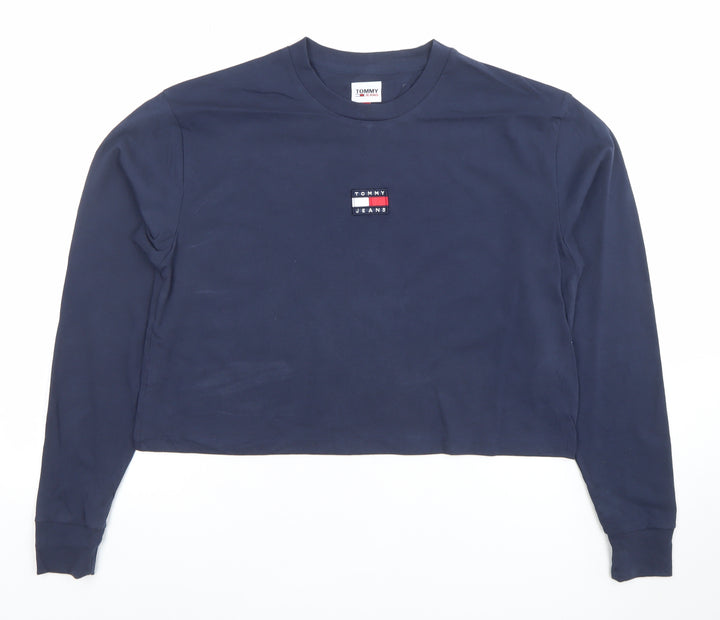 Tommy Jeans Women's Blue Long Sleeve Cropped T-Shirt Size M