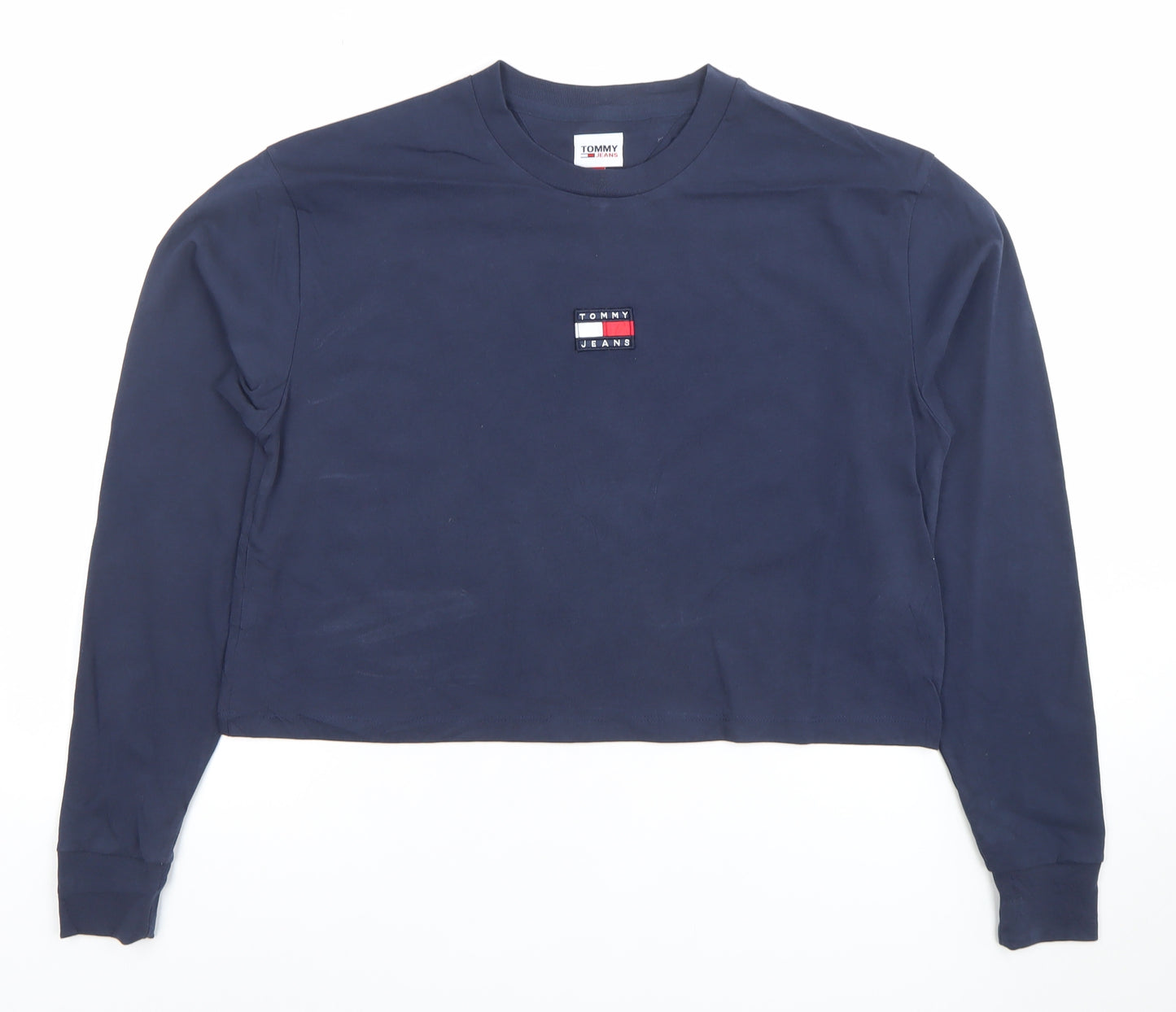 Tommy Jeans Women's Blue Long Sleeve Cropped T-Shirt Size M