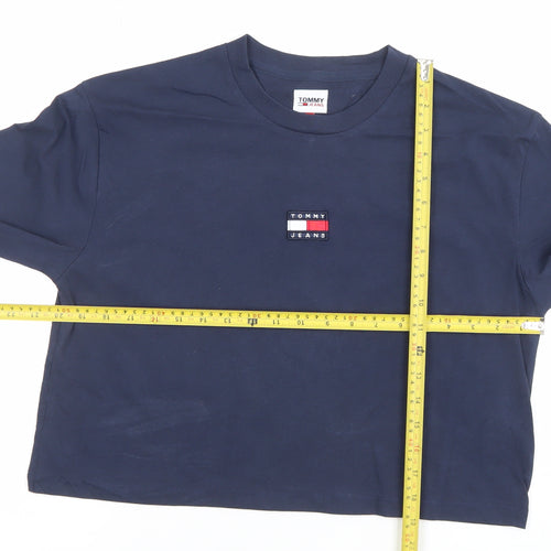 Tommy Jeans Women's Blue Long Sleeve Cropped T-Shirt Size M