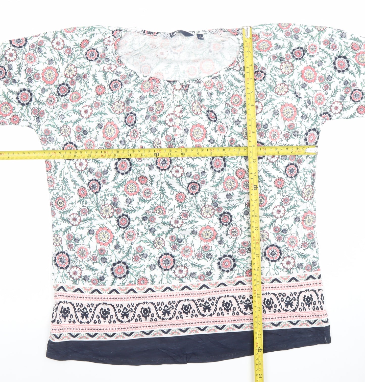 Isle Womens Multicoloured Floral Cotton Tunic Blouse Size 14