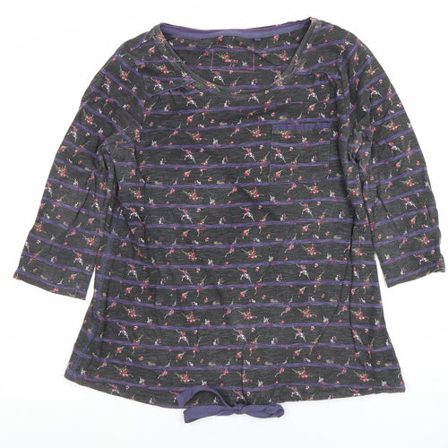 Next Women’s Grey Floral Striped Tunic Top Size 14 Cotton 3/4 Sleeve