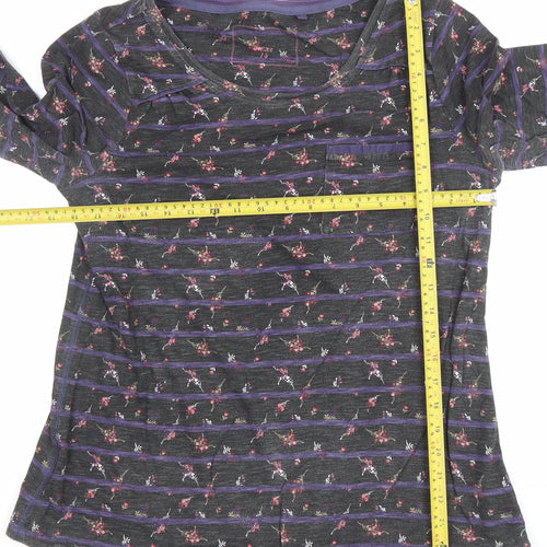 Next Women’s Grey Floral Striped Tunic Top Size 14 Cotton 3/4 Sleeve