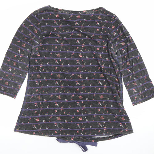 Next Women’s Grey Floral Striped Tunic Top Size 14 Cotton 3/4 Sleeve
