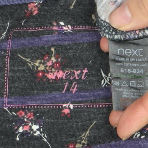 Next Women’s Grey Floral Striped Tunic Top Size 14 Cotton 3/4 Sleeve