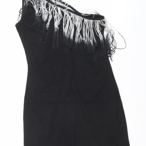 Lipsy Women’s Black Size 12 One Shoulder Fringe Bodycon Party Dress