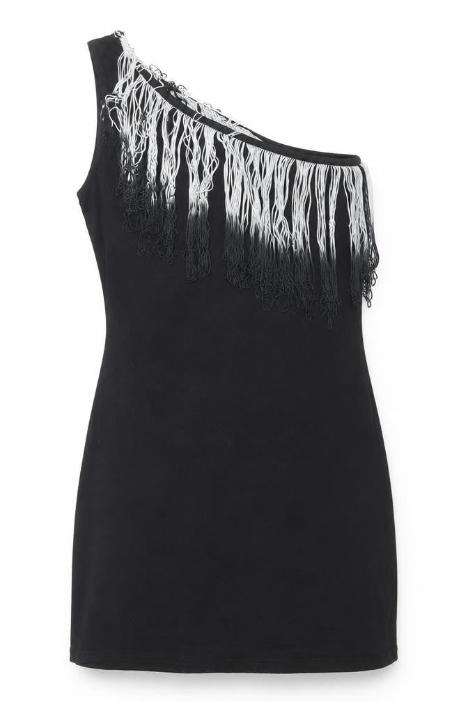 Lipsy Women’s Black Size 12 One Shoulder Fringe Bodycon Party Dress