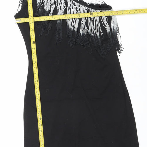Lipsy Women’s Black Size 12 One Shoulder Fringe Bodycon Party Dress