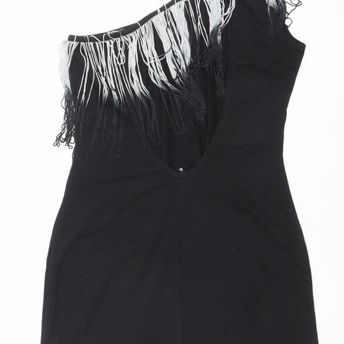 Lipsy Women’s Black Size 12 One Shoulder Fringe Bodycon Party Dress