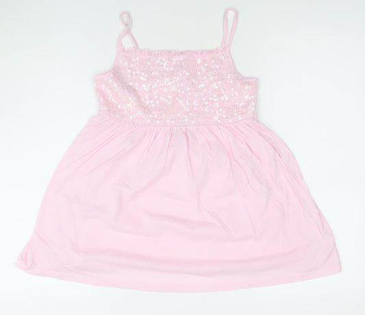 Next Girls Pink Sequin Strappy Cotton Party Dress 14 Years
