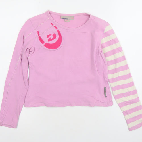 Duck and Cover Girls Pink Striped Long Sleeve Stretch Cotton T-Shirt Small