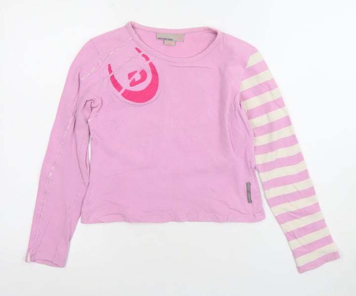 Duck and Cover Girls Pink Striped Long Sleeve Stretch Cotton T-Shirt Small