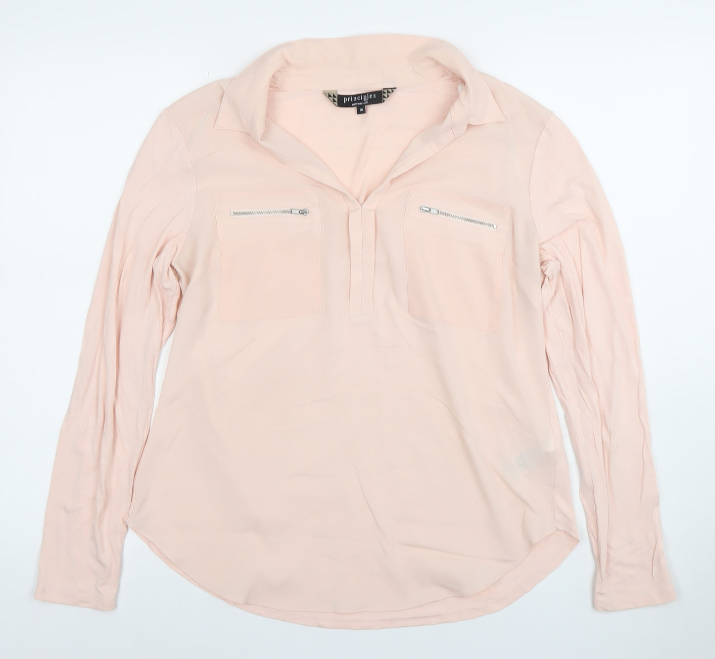 Principles by Ben de Lisi Women Pink Collar Zip Pocket Blouse Size 14