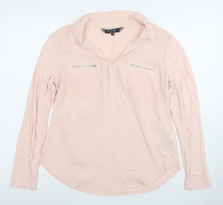 Principles by Ben de Lisi Women Pink Collar Zip Pocket Blouse Size 14