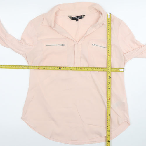 Principles by Ben de Lisi Women Pink Collar Zip Pocket Blouse Size 14