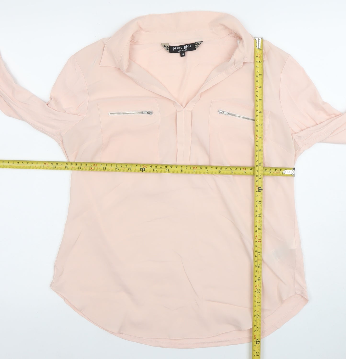 Principles by Ben de Lisi Women Pink Collar Zip Pocket Blouse Size 14