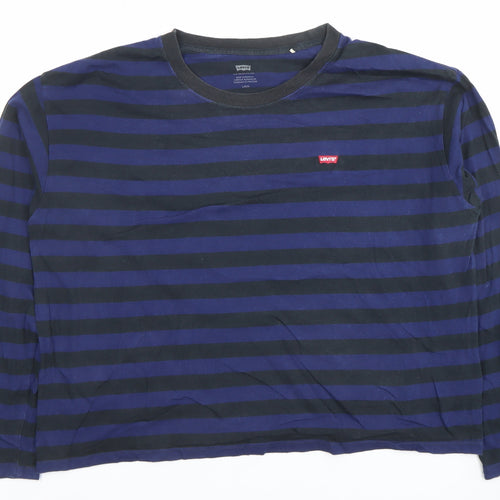 Levi's Women's Blue Black Striped Long Sleeve Cotton T-Shirt L