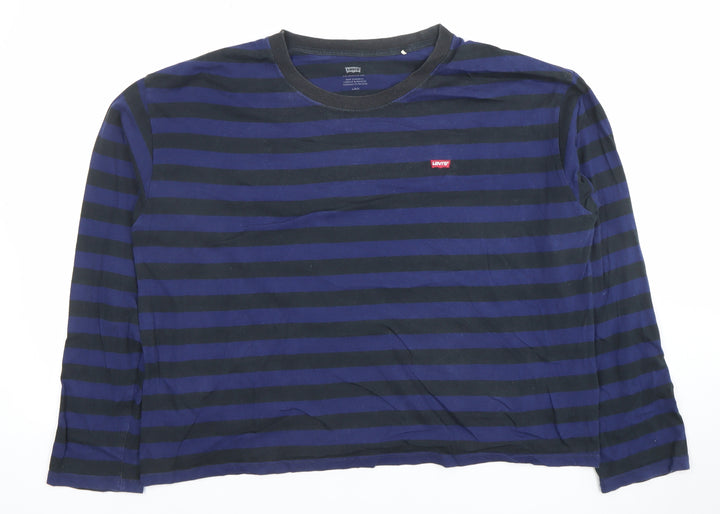 Levi's Women's Blue Black Striped Long Sleeve Cotton T-Shirt L