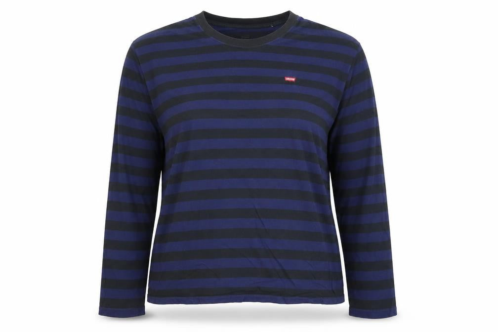 Levi's Women's Blue Black Striped Long Sleeve Cotton T-Shirt L