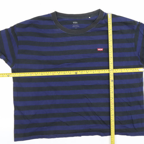 Levi's Women's Blue Black Striped Long Sleeve Cotton T-Shirt L