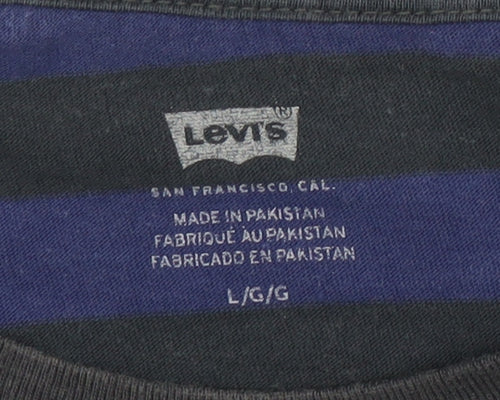 Levi's Women's Blue Black Striped Long Sleeve Cotton T-Shirt L