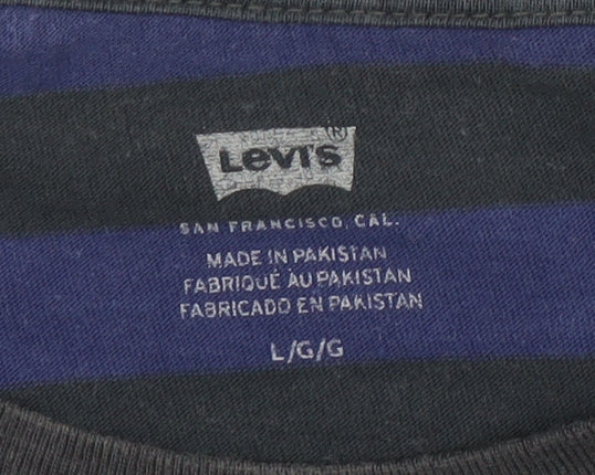Levi's Women's Blue Black Striped Long Sleeve Cotton T-Shirt L