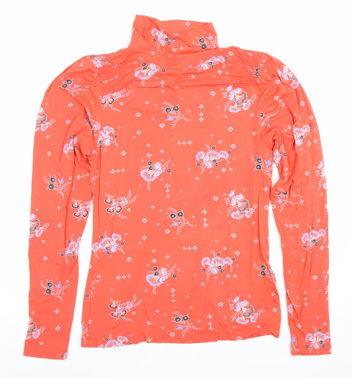 Per Una Women’s Orange Floral Roll Neck Long Sleeve Blouse Size 8