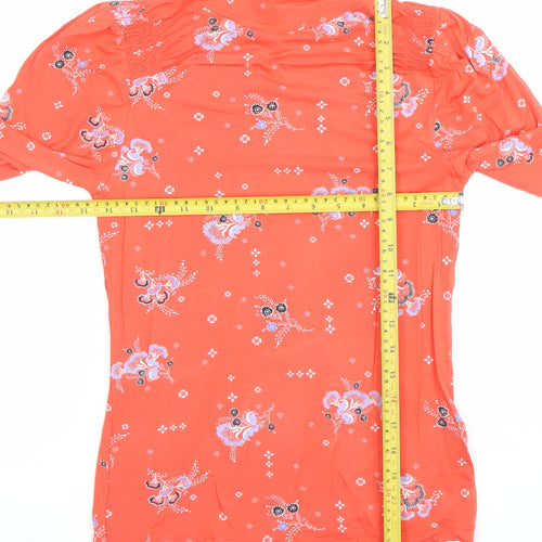 Per Una Women’s Orange Floral Roll Neck Long Sleeve Blouse Size 8