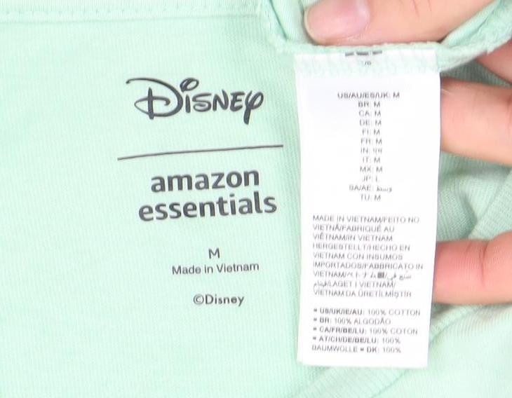 Amazon Essentials Disney Women Green Long Sleeve Cotton T-Shirt M