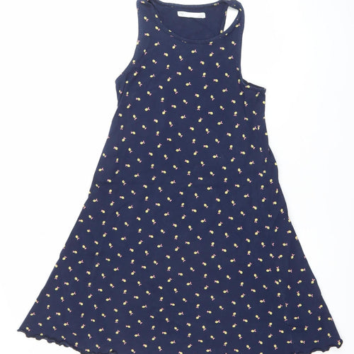 Marks and Spencer Girls Blue Floral Tank Dress 10-11 Years Cotton Stretch