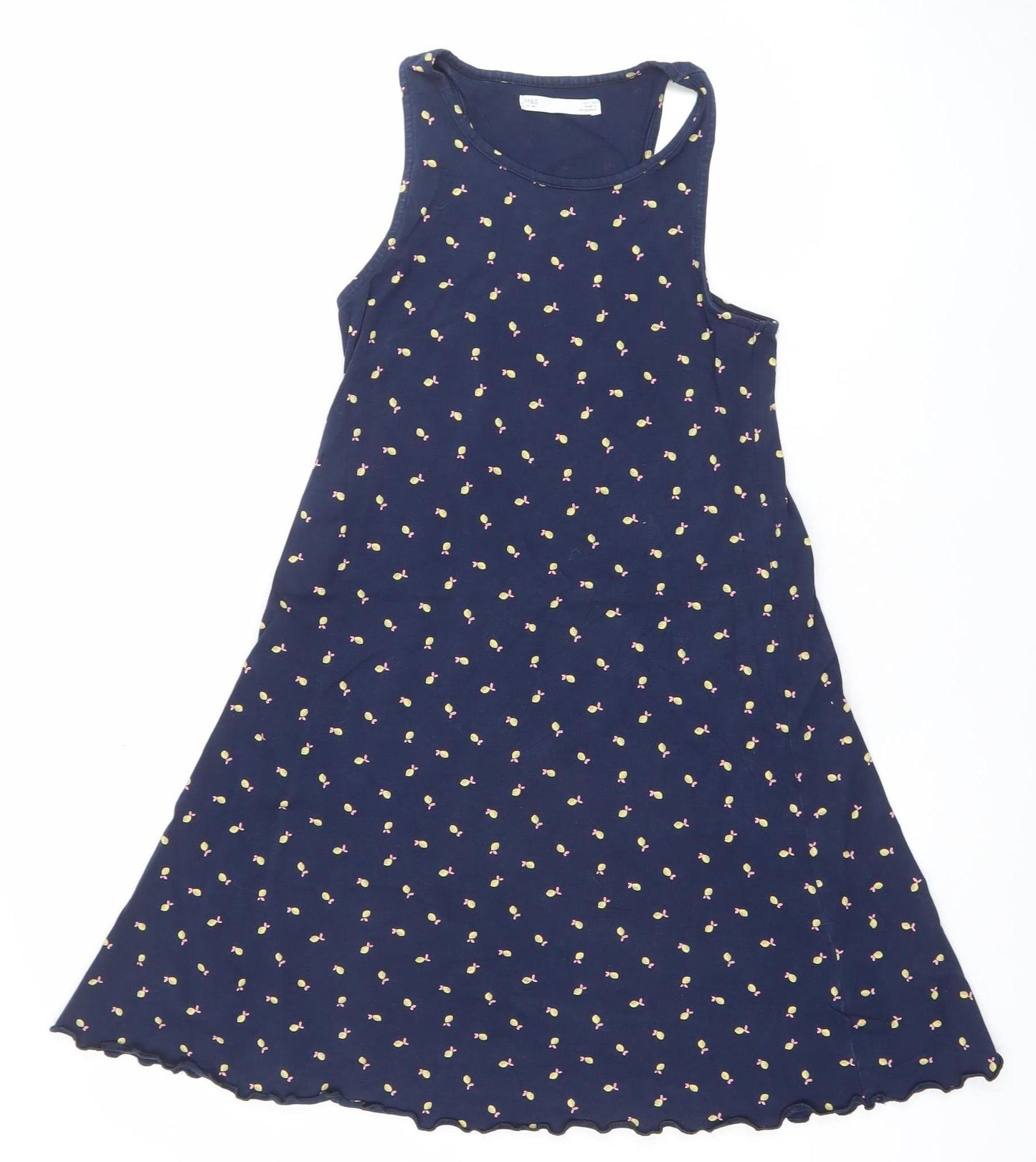 Marks and Spencer Girls Blue Floral Tank Dress 10-11 Years Cotton Stretch