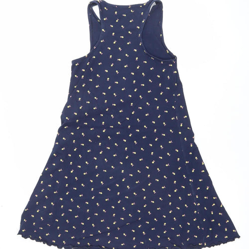 Marks and Spencer Girls Blue Floral Tank Dress 10-11 Years Cotton Stretch