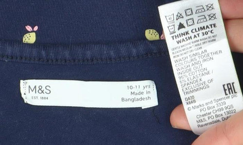 Marks and Spencer Girls Blue Floral Tank Dress 10-11 Years Cotton Stretch