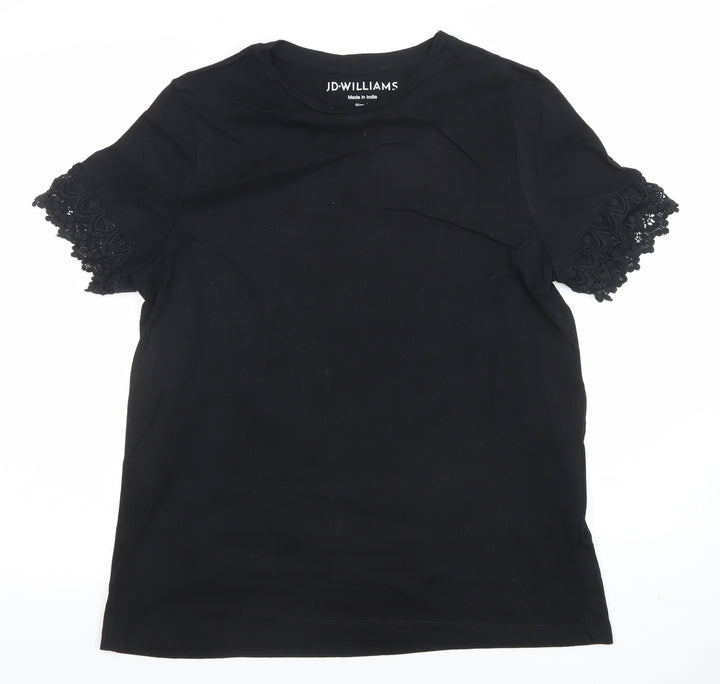 JD Williams Women’s Black Lace Sleeve Jersey T-Shirt Size 14