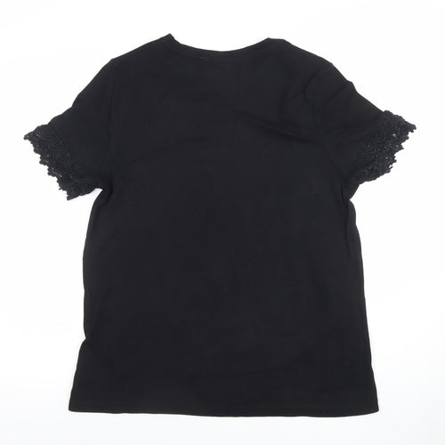 JD Williams Women’s Black Lace Sleeve Jersey T-Shirt Size 14