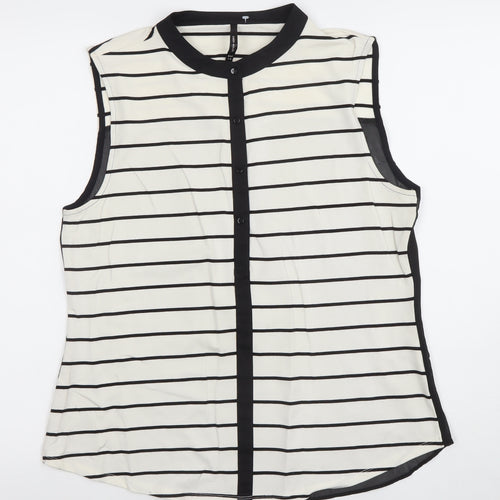 Karen Millen Women's Black White Striped Sleeveless Blouse Size 14
