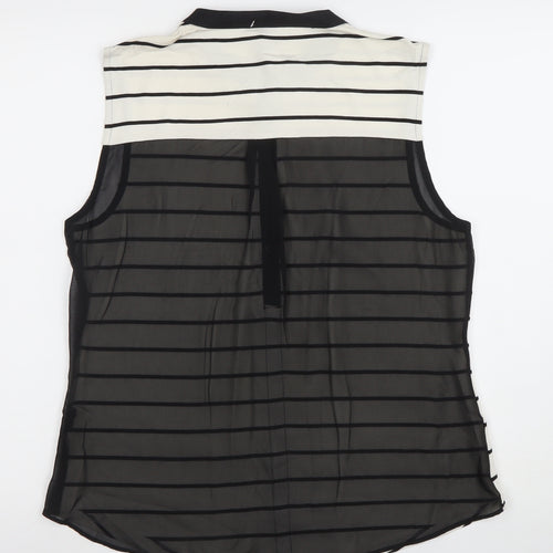 Karen Millen Women's Black White Striped Sleeveless Blouse Size 14