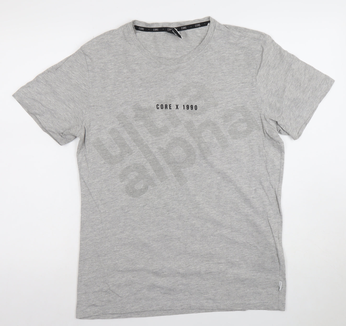 Jack & Jones Men's Grey Small Crew Neck Graphic T-Shirt