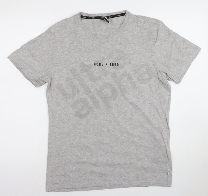 Jack & Jones Men's Grey Small Crew Neck Graphic T-Shirt