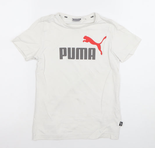 Puma Boys White 7-8 Years Sports Logo Short Sleeve Cotton T-Shirt