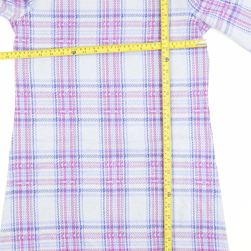 Kettlewell Women’s Purple Check Shift Dress M 3/4 Sleeve Cotton Stretch