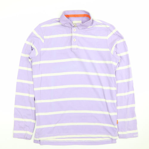 Anno Domini Men's Purple Striped Long Sleeve Polo Shirt M