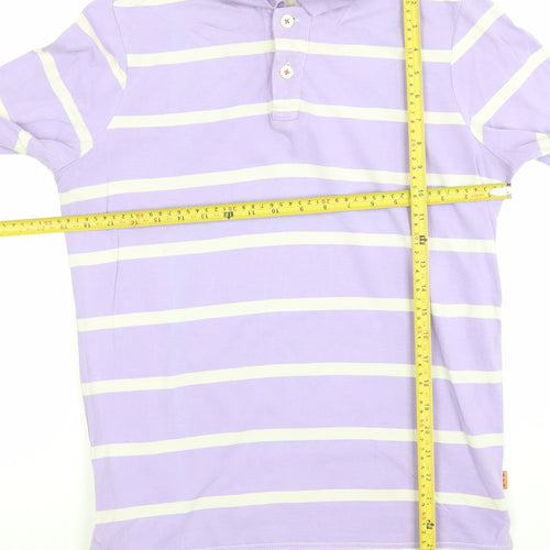 Anno Domini Men's Purple Striped Long Sleeve Polo Shirt M