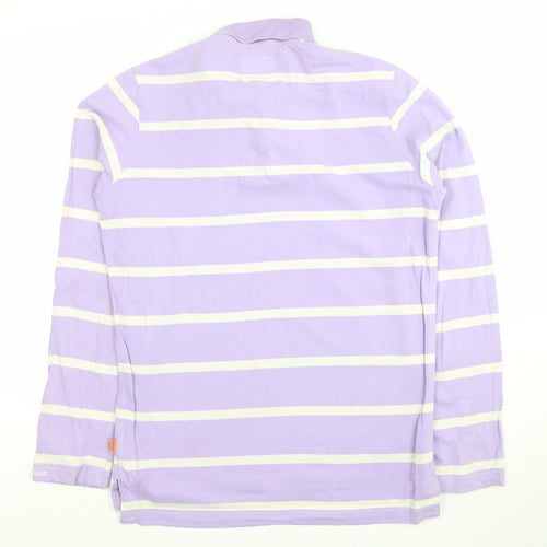 Anno Domini Men's Purple Striped Long Sleeve Polo Shirt M